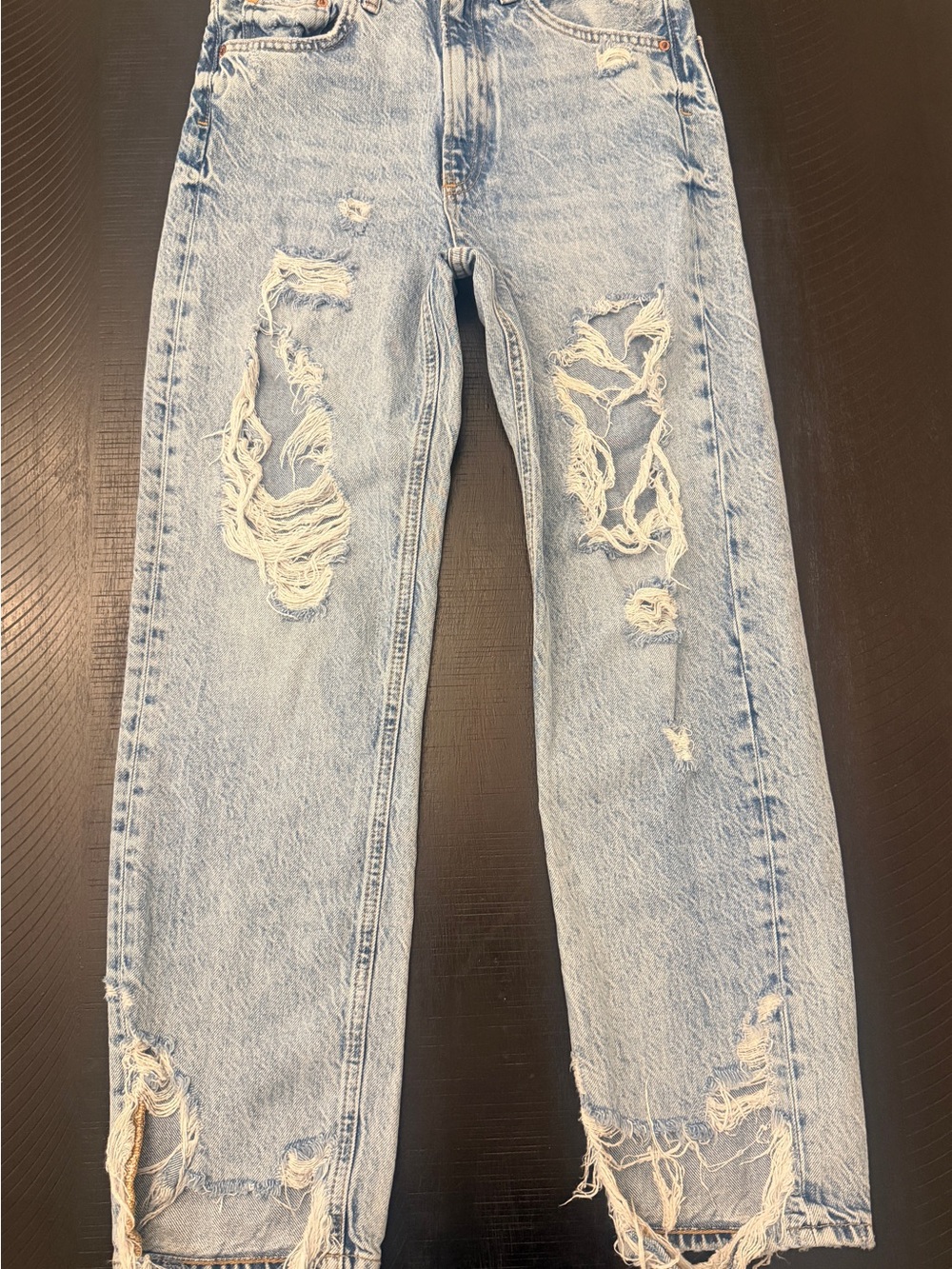 Zara The Pepper Mom Denim Distressed High Waist 100% Cotton Jeans Size 2